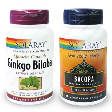 Pack Mémoire & concentration Ginkgo + Bacopa Solaray